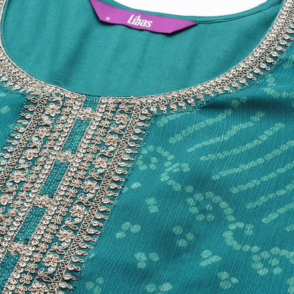 Libas Women's Poly Chiffon Kurta Sets (38126O_Turquoise Blue 