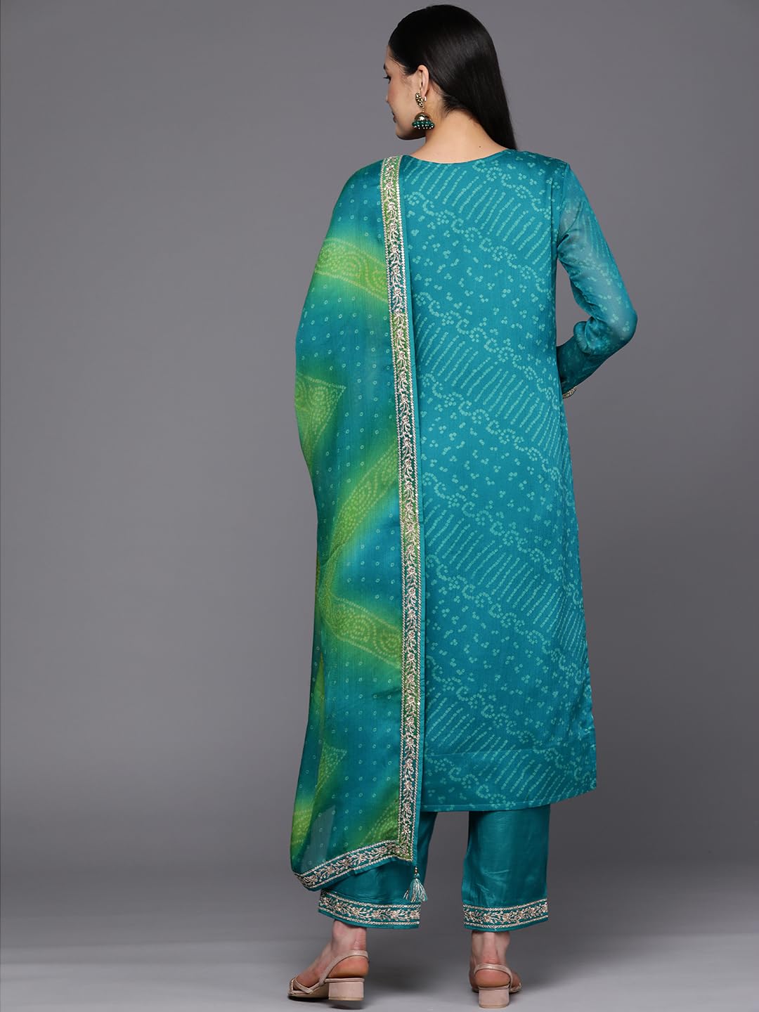 Libas Women's Poly Chiffon Kurta Sets (38126O_Turquoise Blue 
