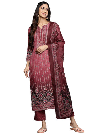 Libas Women's Poly Crepe Kurta Sets (34215_Maroon 