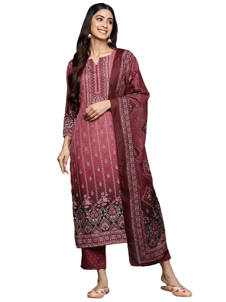 Libas Women's Poly Crepe Kurta Sets (34215_Maroon 
