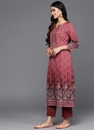 Libas Women's Poly Crepe Kurta Sets (34215_Maroon 