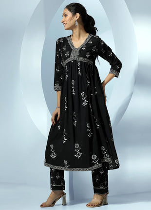Libas Women's Pure Cotton Kurta Set (48993_Black 