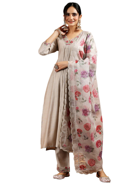 Libas Women's Silk Blend Kurta Set (27741_Beige 