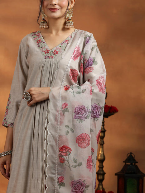 Libas Women's Silk Blend Kurta Set (27741_Beige 