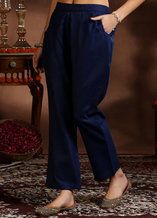 Libas Women's Silk Blend Kurta Set (39041_Navy Blue 