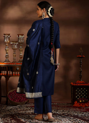 Libas Women's Silk Blend Kurta Set (39041_Navy Blue 