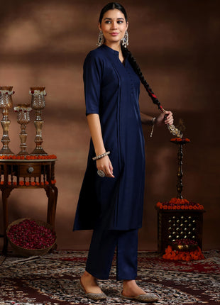 Libas Women's Silk Blend Kurta Set (39041_Navy Blue 