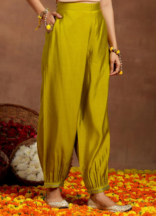 Libas Women's Silk Blend Kurta Set (GS948_Lime Green 