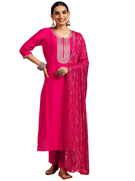 Libas Women's Silk Blend Kurta Set (GS961_Pink 