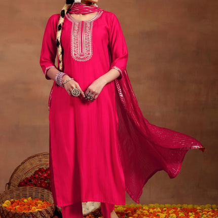 Libas Women's Silk Blend Kurta Set (GS961_Pink 