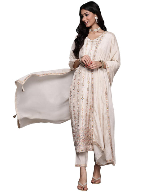 Libas Women's Silk Blend Kurta Sets (33338O_Beige 