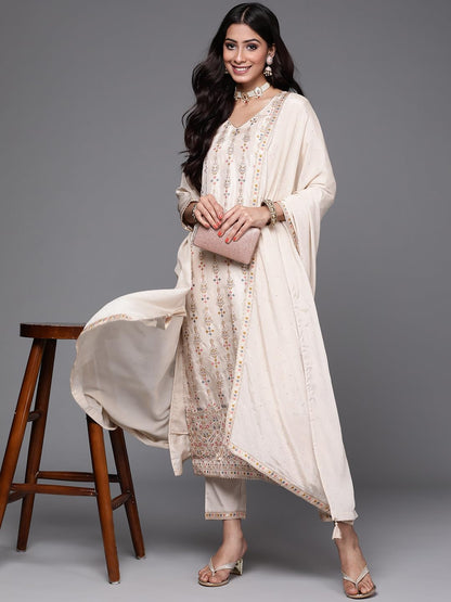 Libas Women's Silk Blend Kurta Sets (33338O_Beige 