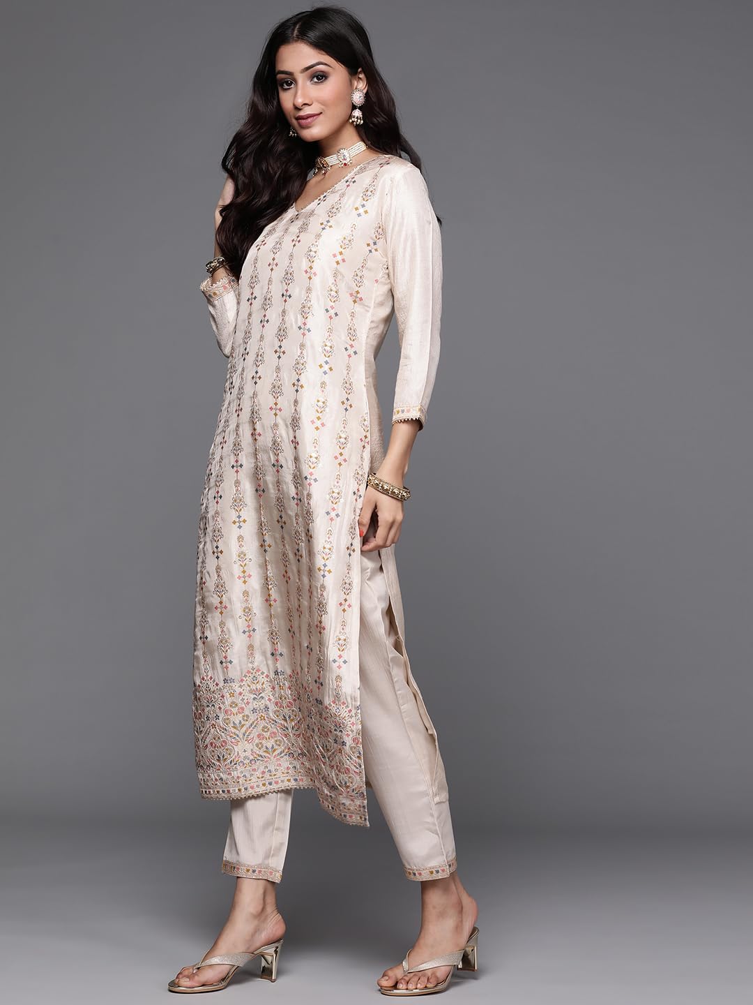 Libas Women's Silk Blend Kurta Sets (33338O_Beige 