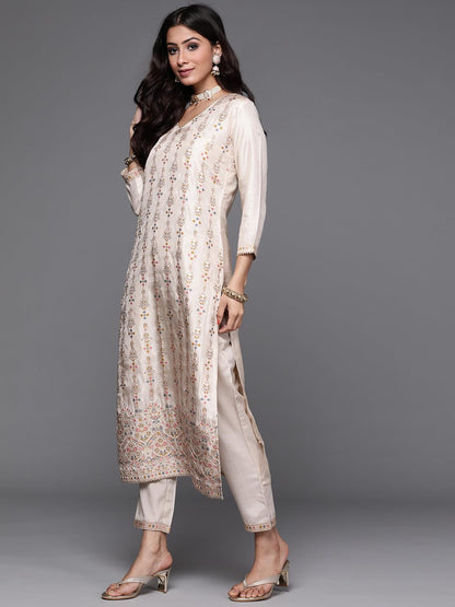 Libas Women's Silk Blend Kurta Sets (33338O_Beige 