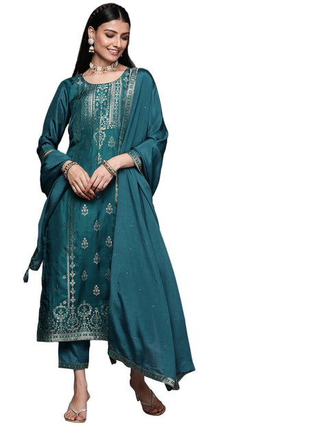 Libas Women's Silk Blend Kurta Sets (33343O_Teal 