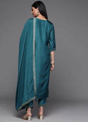 Libas Women's Silk Blend Kurta Sets (33343O_Teal 