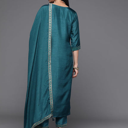Libas Women's Silk Blend Kurta Sets (33343O_Teal 