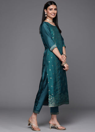 Libas Women's Silk Blend Kurta Sets (33343O_Teal 