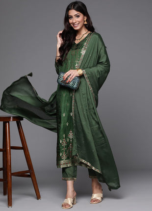 Libas Women's Silk Blend Kurta Sets (33344O_Green 