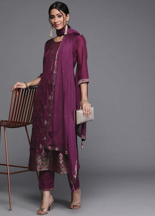 Libas Women's Silk Blend Kurta Sets (33345O_Purple 
