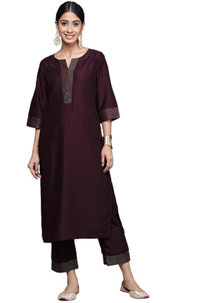 Libas Women's Silk Blend Kurta Sets (34831_Burgundy 
