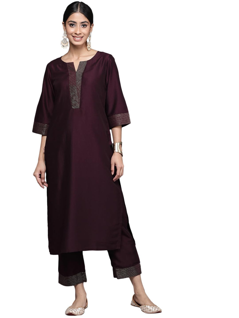 Libas Women's Silk Blend Kurta Sets (34831_Burgundy