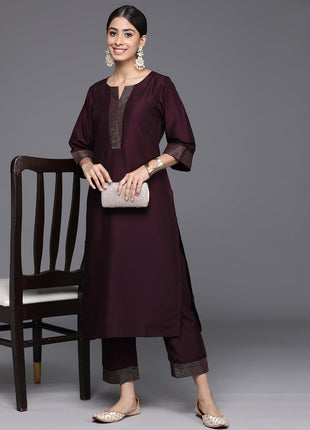 Libas Women's Silk Blend Kurta Sets (34831_Burgundy 