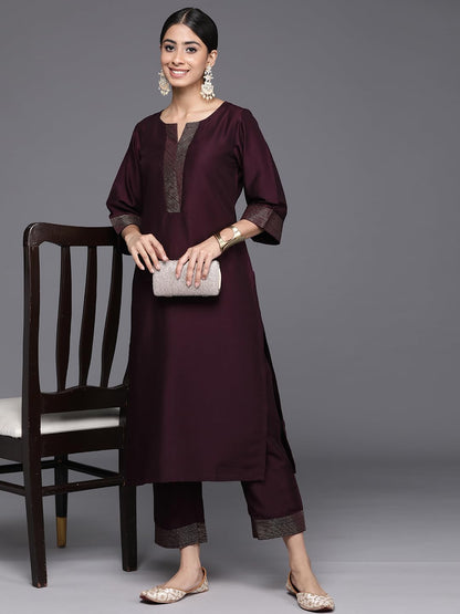 Libas Women's Silk Blend Kurta Sets (34831_Burgundy 