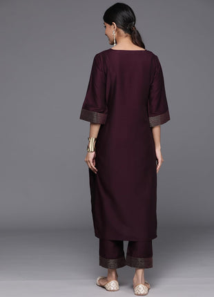 Libas Women's Silk Blend Kurta Sets (34831_Burgundy 