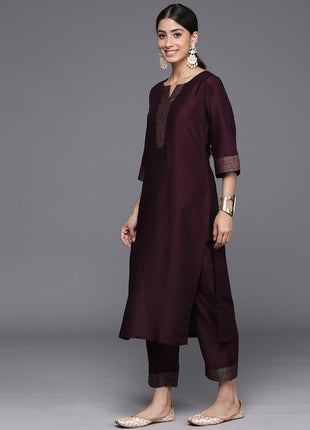 Libas Women's Silk Blend Kurta Sets (34831_Burgundy 
