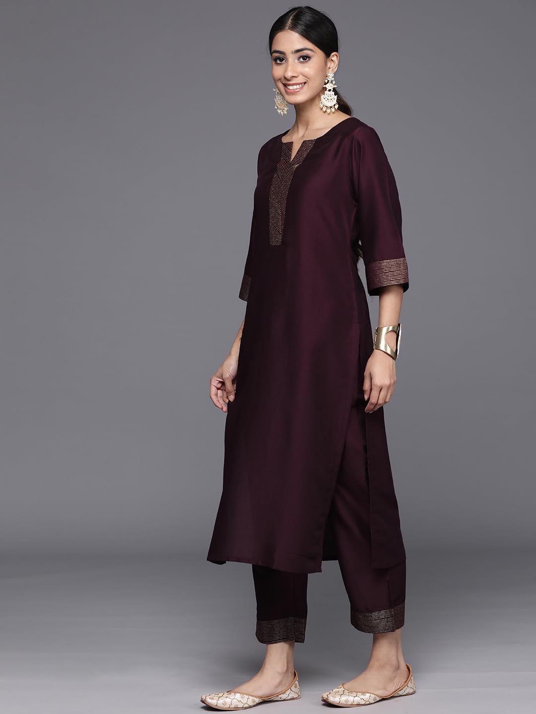 Libas Women's Silk Blend Kurta Sets (34831_Burgundy 
