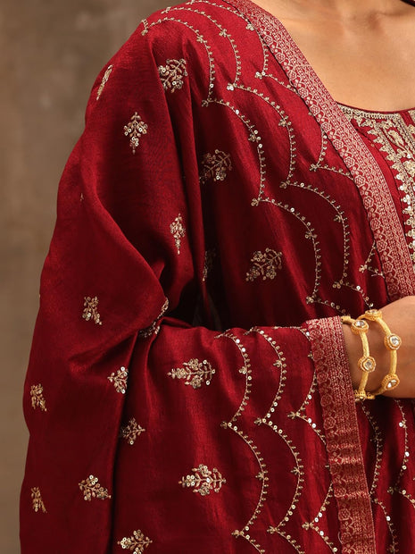 Libas Women's Silk Blend Kurta Sets (38088O_Maroon 