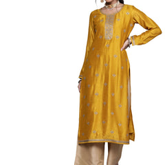 Libas Women's Silk Embellished Straight Kurta (23491O_Yellow 