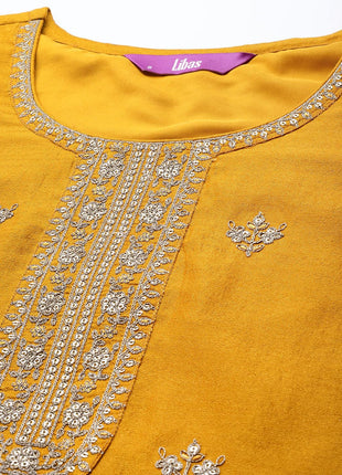 Libas Women's Silk Embellished Straight Kurta (23491O_Yellow 