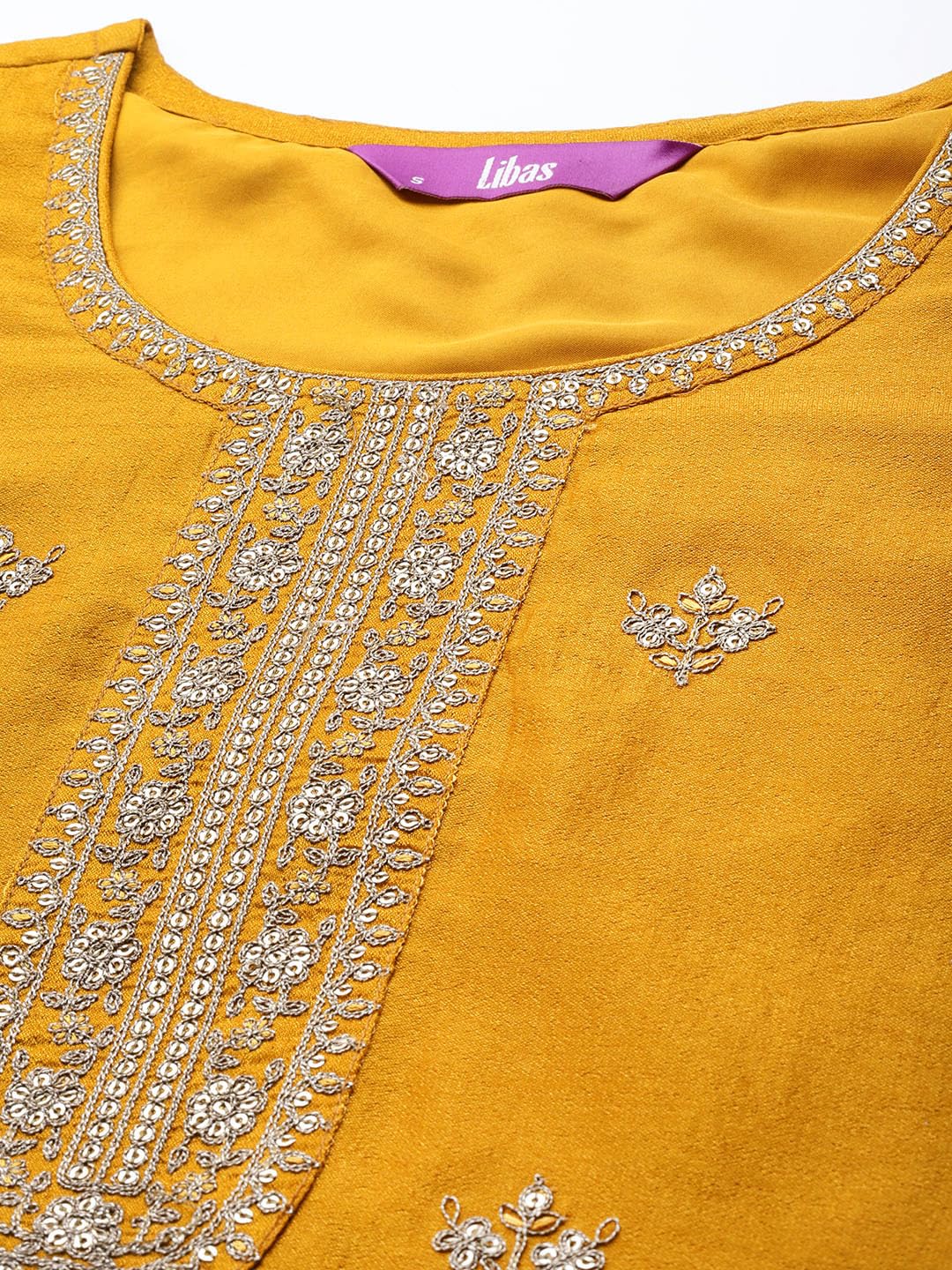 Libas Women's Silk Embellished Straight Kurta (23491O_Yellow 