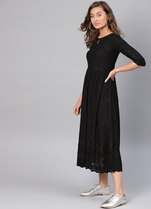 Libas Women's Viscose Rayon A-Line Long Casual Dress (8404MJ_Black 