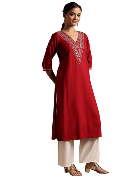 Libas Women's Viscose Rayon Yoke Design A-Line Kurta (29191OR Maroon 