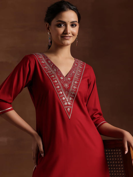 Libas Women's Viscose Rayon Yoke Design A-Line Kurta (29191OR Maroon 