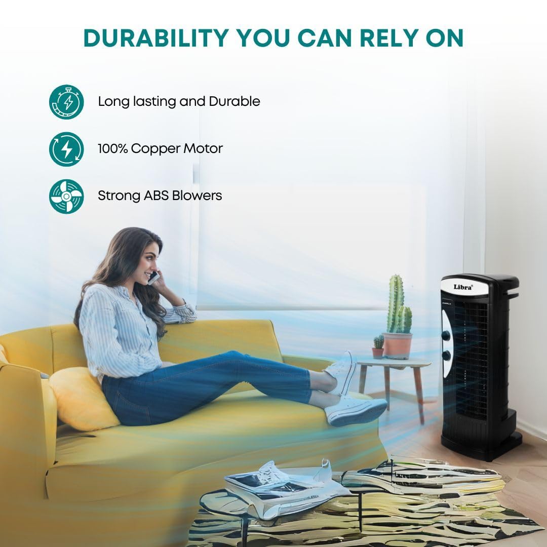 Libra coolX Tower Fan | Electric Standing Fan with 3 speeds | Bedroom, Indoor, Office & Home Use | Bladeless Fan With 2401 CFM | 43.5 CM Sweep Size for a Room Coverage(Black) 