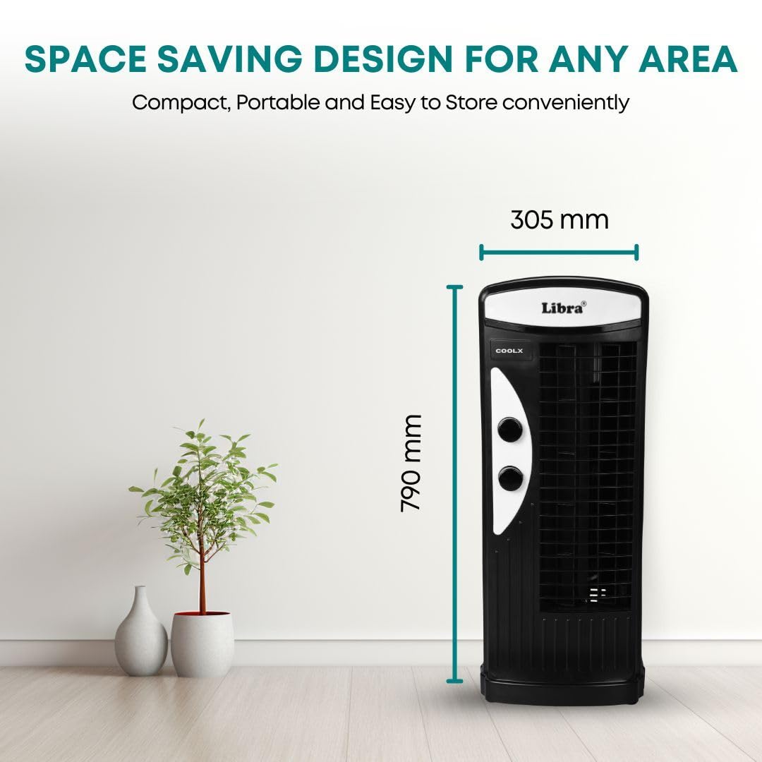 Libra coolX Tower Fan | Electric Standing Fan with 3 speeds | Bedroom, Indoor, Office & Home Use | Bladeless Fan With 2401 CFM | 43.5 CM Sweep Size for a Room Coverage(Black) 