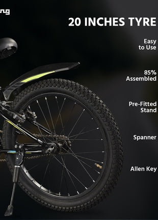 Lifelong 20T Cycle for Kids 5 to 8 Years - Bike for Boys and Girls - 85% Pre-Assembled, Frame Size: 12" - Suitable for Children 3 Feet 10 Inch+ Height - Unisex Cycle (Tribe, Yellow & Black),Rigid 