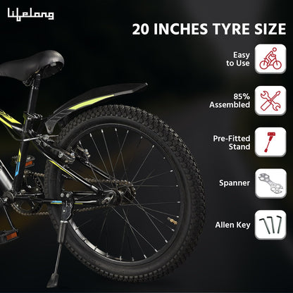 Lifelong 20T Cycle for Kids 5 to 8 Years - Bike for Boys and Girls - 85% Pre-Assembled, Frame Size: 12" - Suitable for Children 3 Feet 10 Inch+ Height - Unisex Cycle (Tribe, Yellow & Black),Rigid 