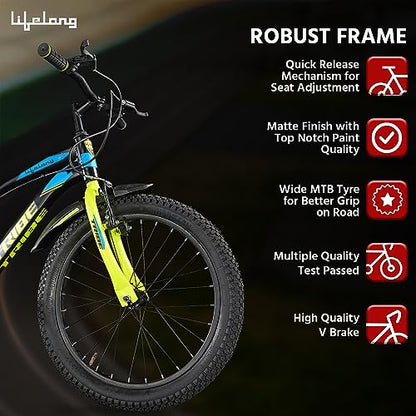 Lifelong 20T Cycle for Kids 5 to 8 Years - Bike for Boys and Girls - 85% Pre-Assembled, Frame Size: 12" - Suitable for Children 3 Feet 10 Inch+ Height - Unisex Cycle (Tribe, Yellow & Black),Rigid 