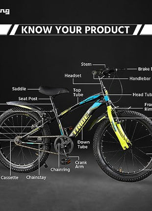 Lifelong 20T Cycle for Kids 5 to 8 Years - Bike for Boys and Girls - 85% Pre-Assembled, Frame Size: 12" - Suitable for Children 3 Feet 10 Inch+ Height - Unisex Cycle (Tribe, Yellow & Black),Rigid 