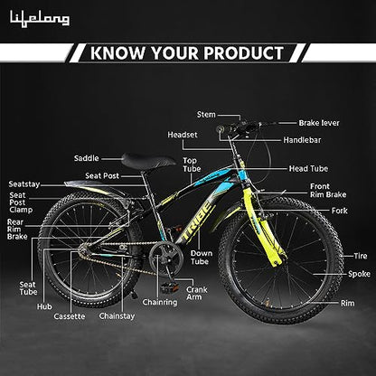 Lifelong 20T Cycle for Kids 5 to 8 Years - Bike for Boys and Girls - 85% Pre-Assembled, Frame Size: 12" - Suitable for Children 3 Feet 10 Inch+ Height - Unisex Cycle (Tribe, Yellow & Black),Rigid 