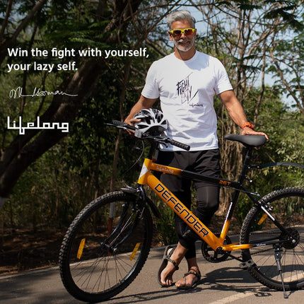 Lifelong 26T Cycle for Men & Women – Mountain Bicycle with Wide MTB Tyres – Premium Single Speed Rigid Fork Gear Cycle – Bike with Padded Saddle, High Handlebar & Soft Rubber Grips (Black & Orange) 