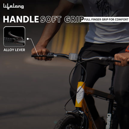 Lifelong 26T Cycle for Men & Women – Mountain Bicycle with Wide MTB Tyres – Premium Single Speed Rigid Fork Gear Cycle – Bike with Padded Saddle, High Handlebar & Soft Rubber Grips (Black & Orange) 