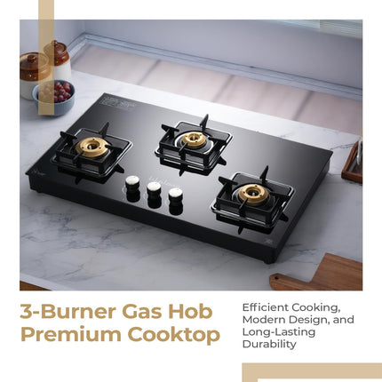 Lifelong 3 Gas Burner Tops - 3 Burners Hob Top Gas Stove with Automatic Ignition - Toughened Glass Top Gas Stoves for Home & Kitchen - Automatic Gas Stove for Modular Kitchen (LLHT007) 