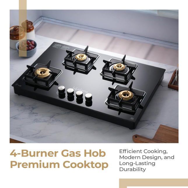 Lifelong 4 Gas Burner Tops - 4 Burners Hob Top Gas Stove with Automatic Ignition - Toughened Glass Top Gas Stoves for Home & Kitchen - Automatic Gas Stove for Modular Kitchen (LLHT008) 