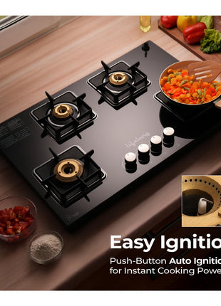 Lifelong 4 Gas Burner Tops - 4 Burners Hob Top Gas Stove with Automatic Ignition - Toughened Glass Top Gas Stoves for Home & Kitchen - Automatic Gas Stove for Modular Kitchen (LLHT008) 